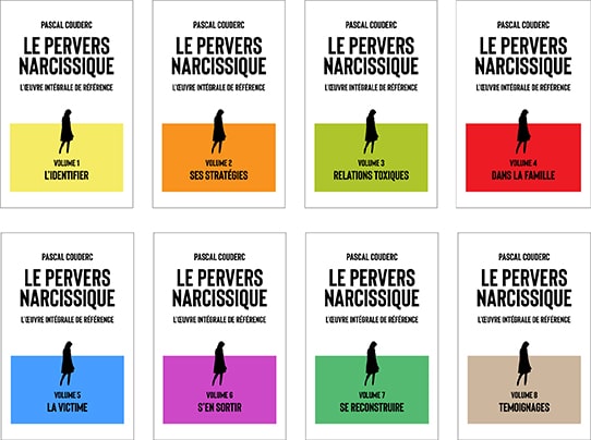 RVB de base Les couvertures de 8 ebooks qui composent L'oeuvre intégrale : Le pervers narcissique de Pascal Couderc, psychologue clinicien, psychanaliste spécialisé dans les relations toxiques