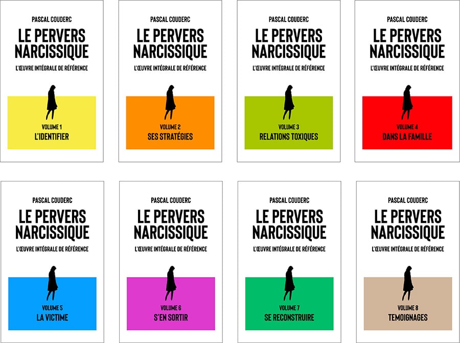 Couvertures 8 volumues oeuvre integrale le pervers narcissique Les 8 couvertures de les livres qui composent le pack intégral de l'oeuvre "Le pervers narcissique - l'oeuvre intégrale de référence"